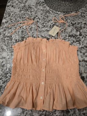 Universal Thread Peach Smocked Button-Front Tie-Strap Cami